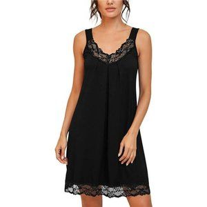 Women's Loose Full Slips Lace Nightgown Chemise Sleepwear Cotton Jersey Lingerie